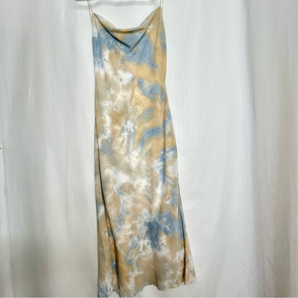 Etophe Studios slip maxi dress blue and cream Beachy